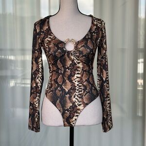 Chic Brown Animal Print Bodysuit